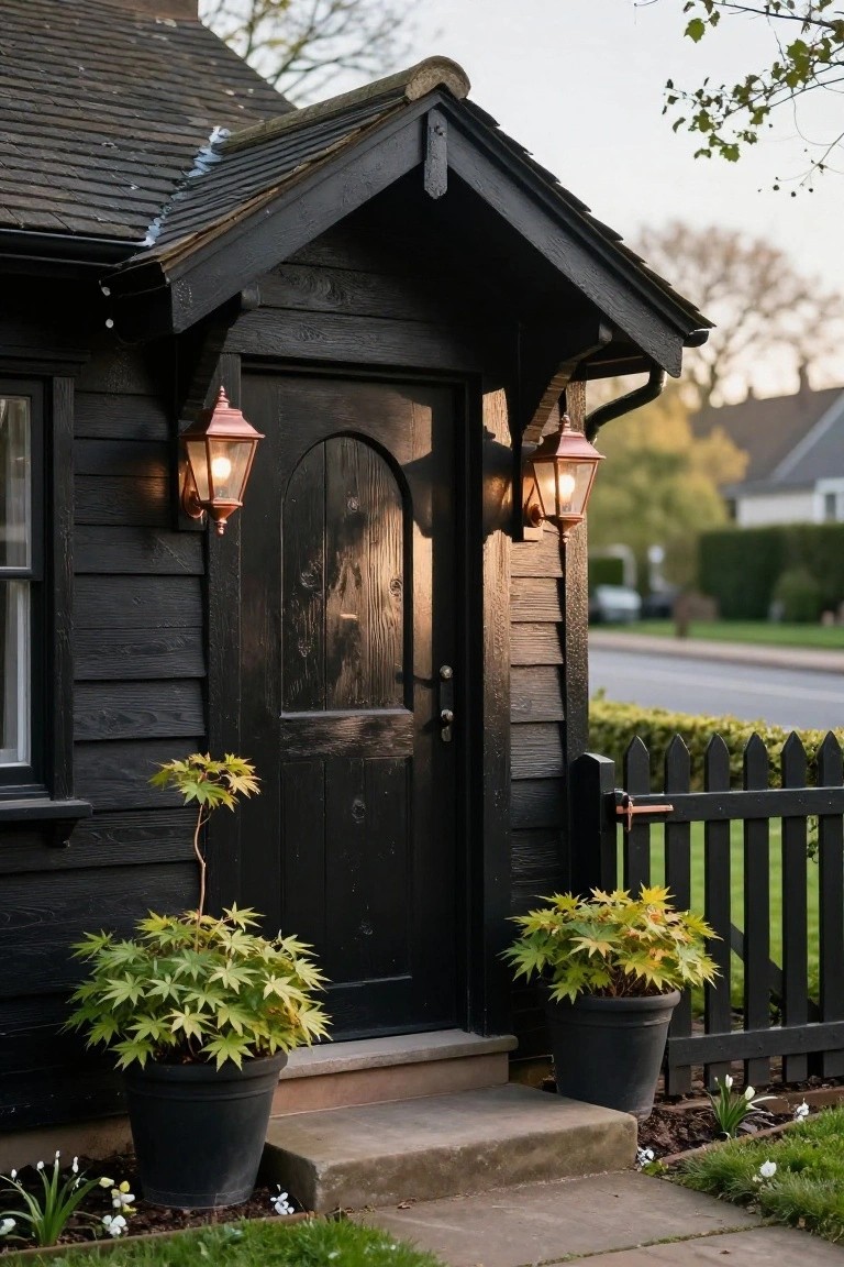 Arched Black Door Entry