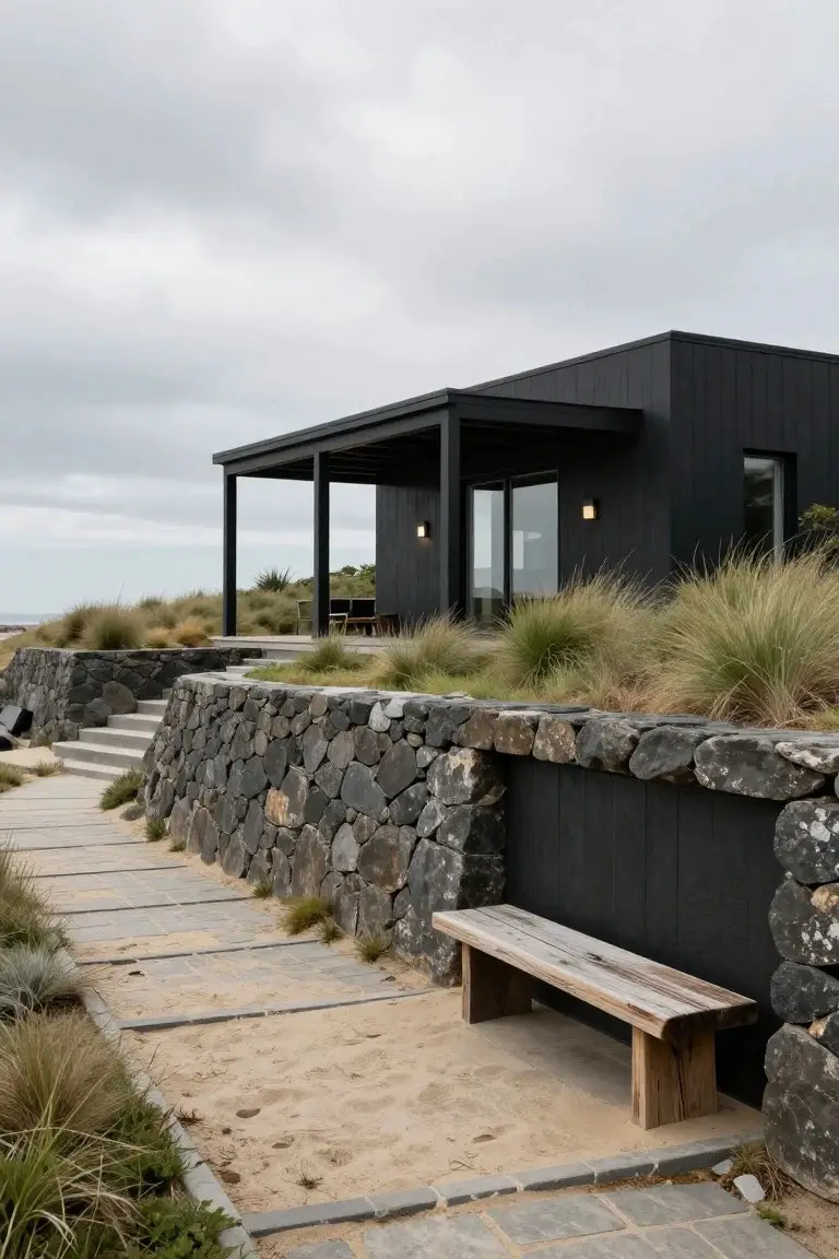 Black House Elevated on Stone Walls
