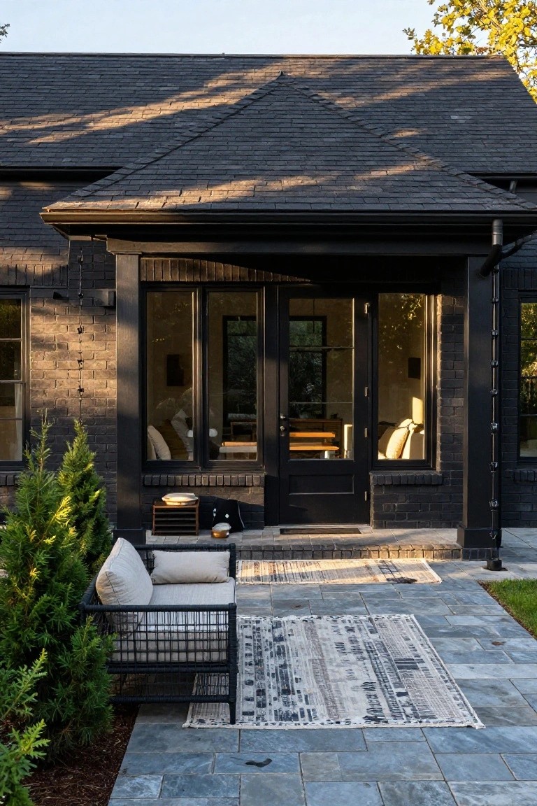 Black Framed Entry on Brick House