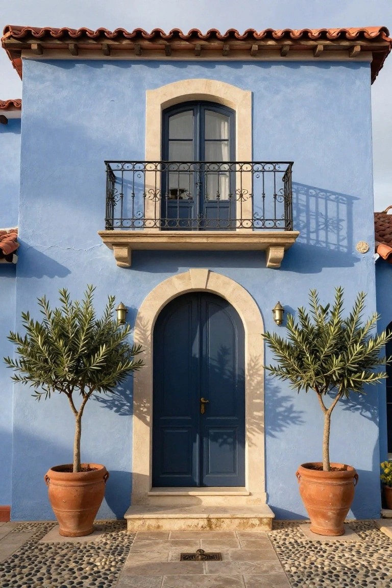 Soft Sky Blue Stucco Exterior
