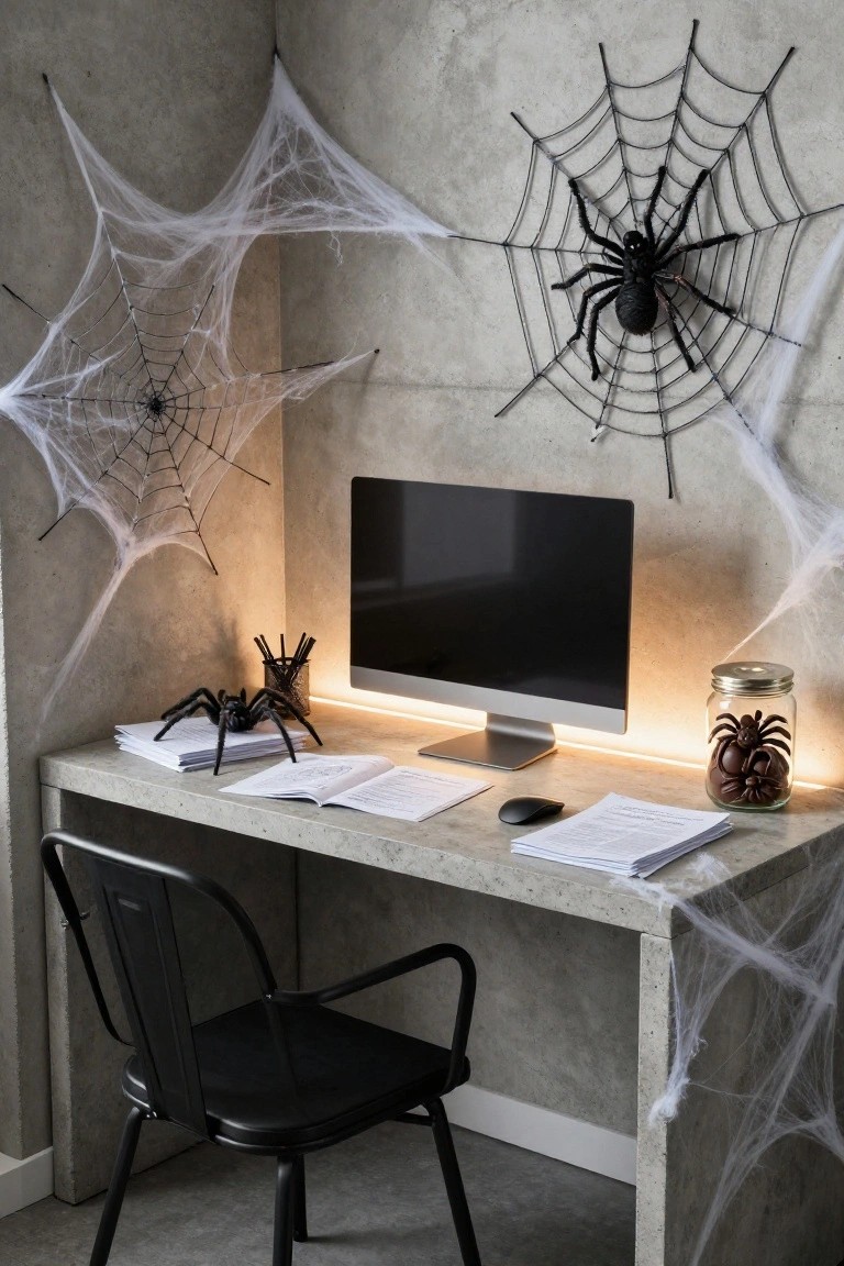 Spooky Spider Webs Around the Desk