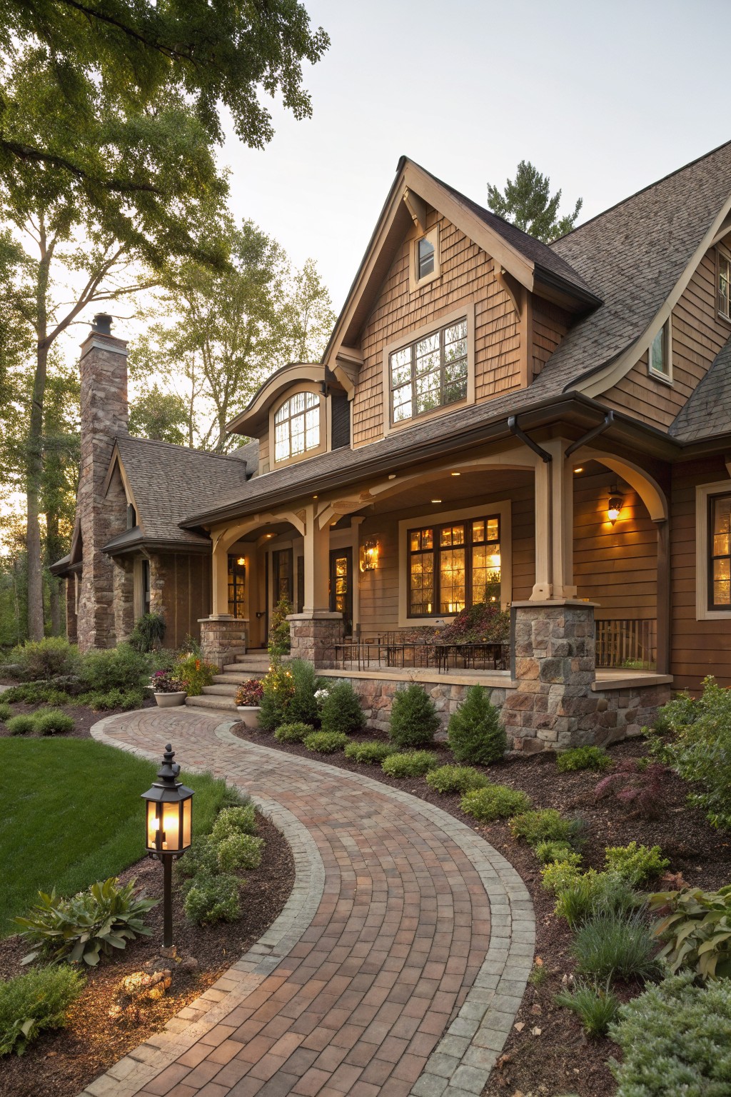 Stone Pillars Support a Welcoming Porch