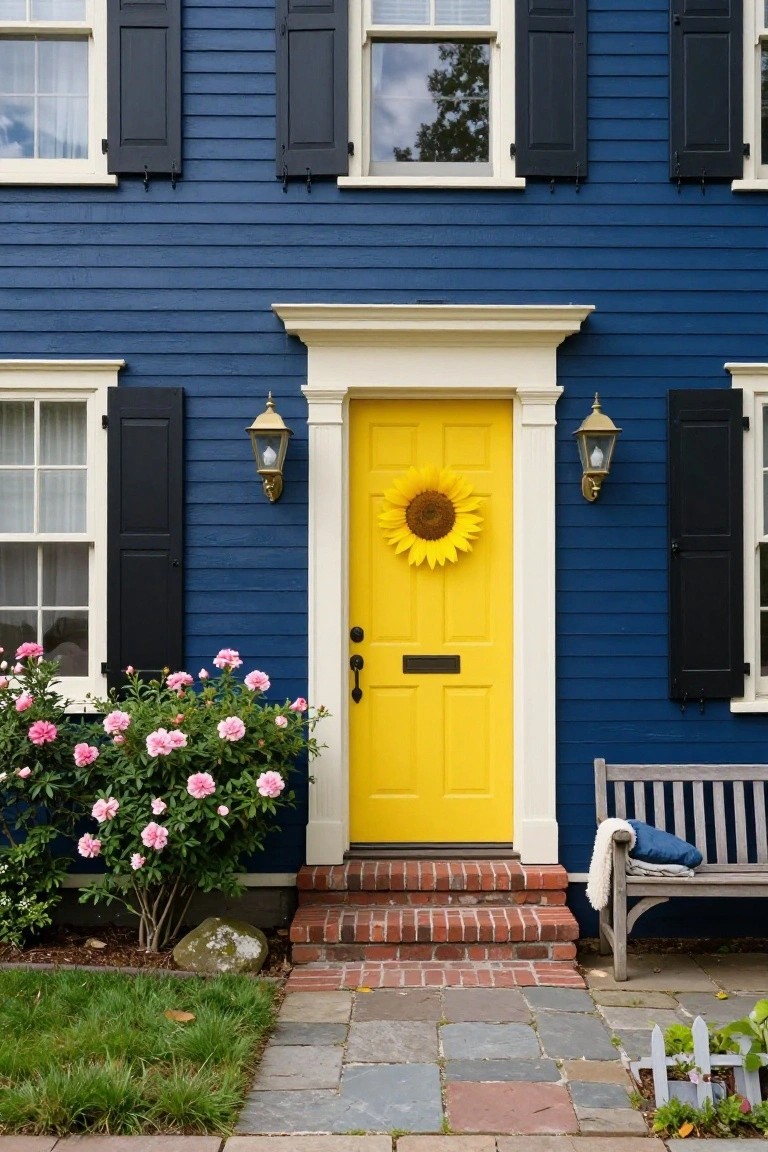 Navy Blue Siding with a Yellow Door