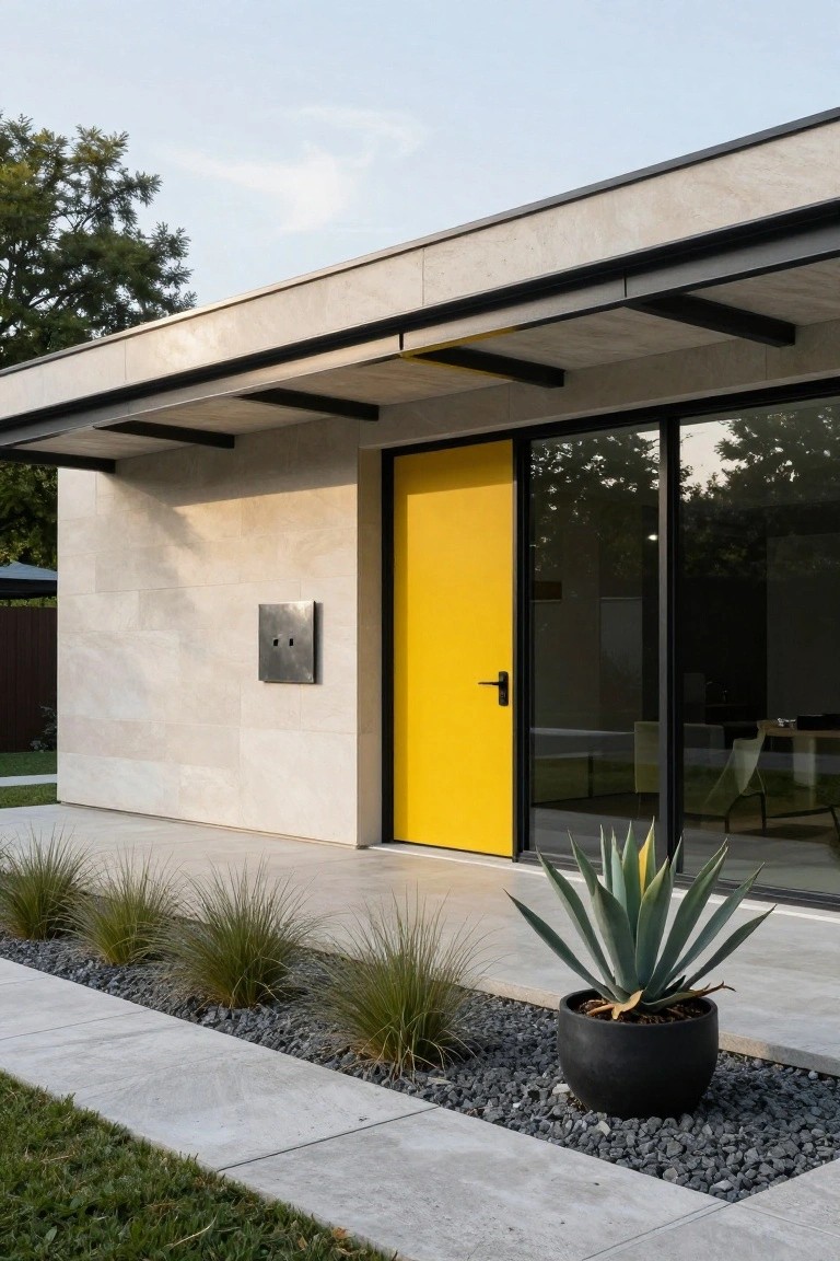 Yellow Door on Stone Exterior