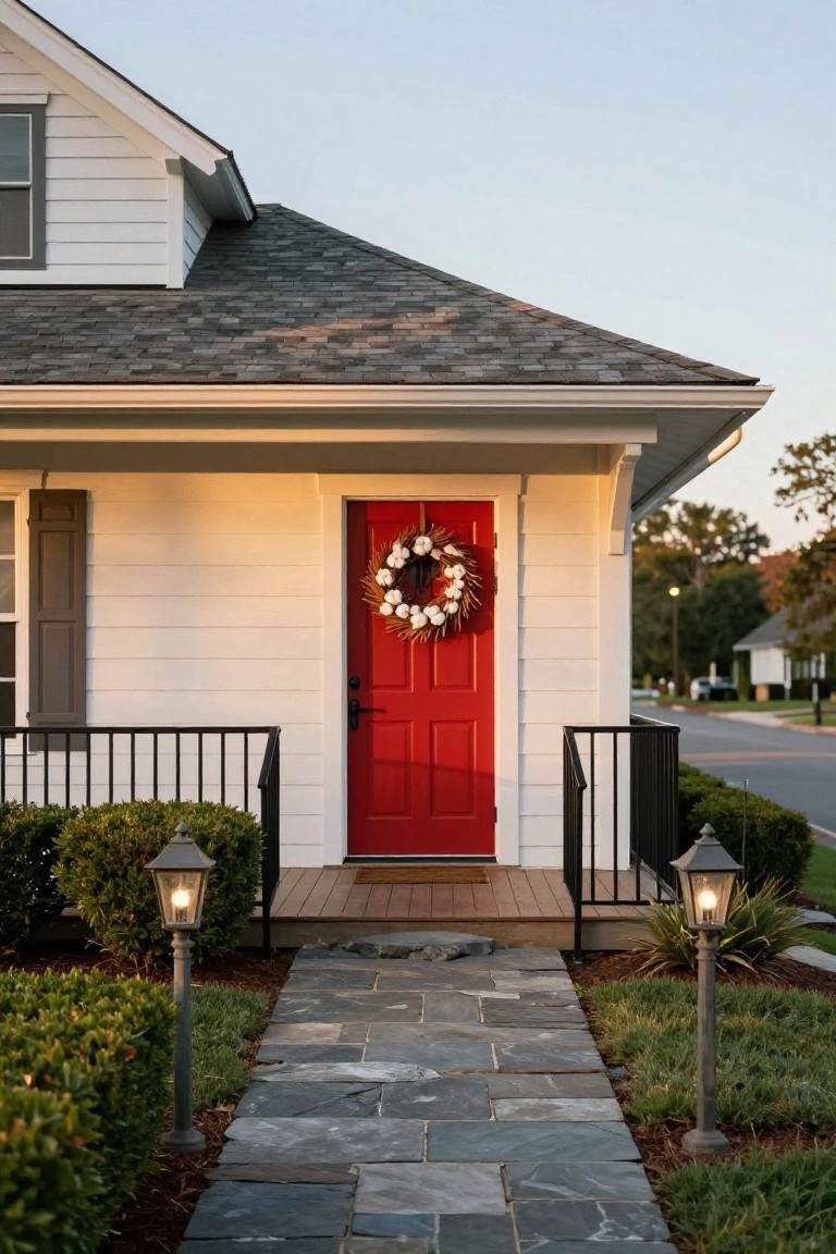 Cotton Boll Wreath on Red Door