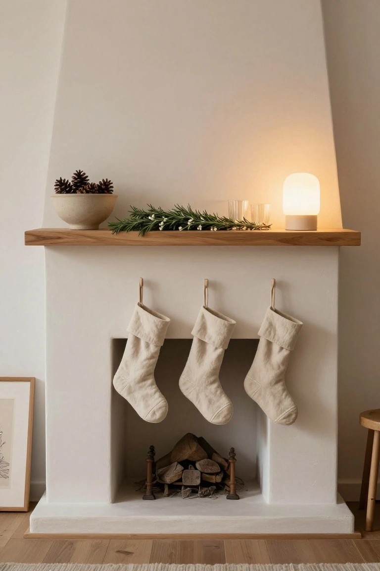 Minimalist Neutral Stockings on the Mantel