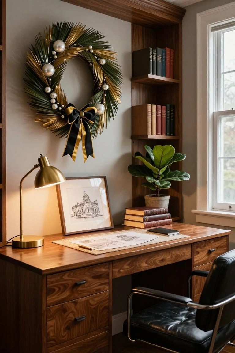 Gold Pearl Wreath in a Home Office