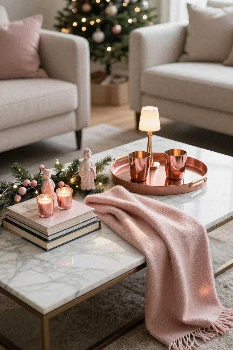Rose Gold Coffee Table Tray Setup