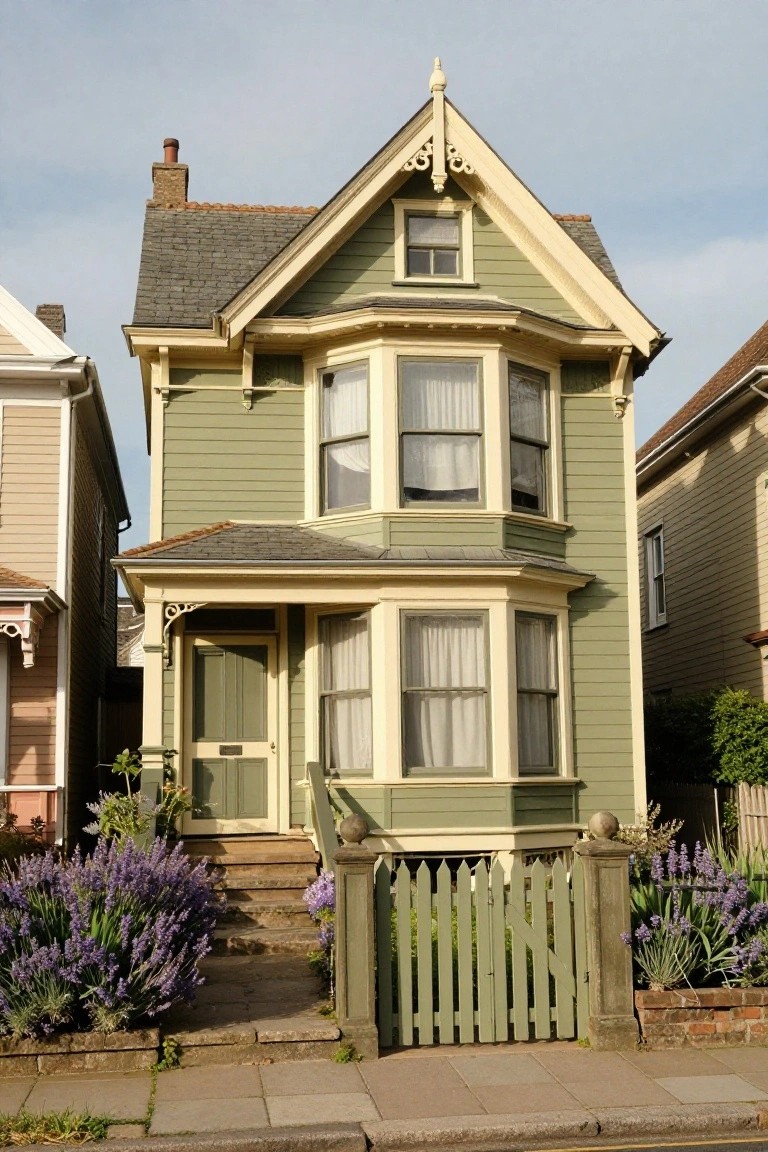 Sage Green Paint on a Victorian Facade