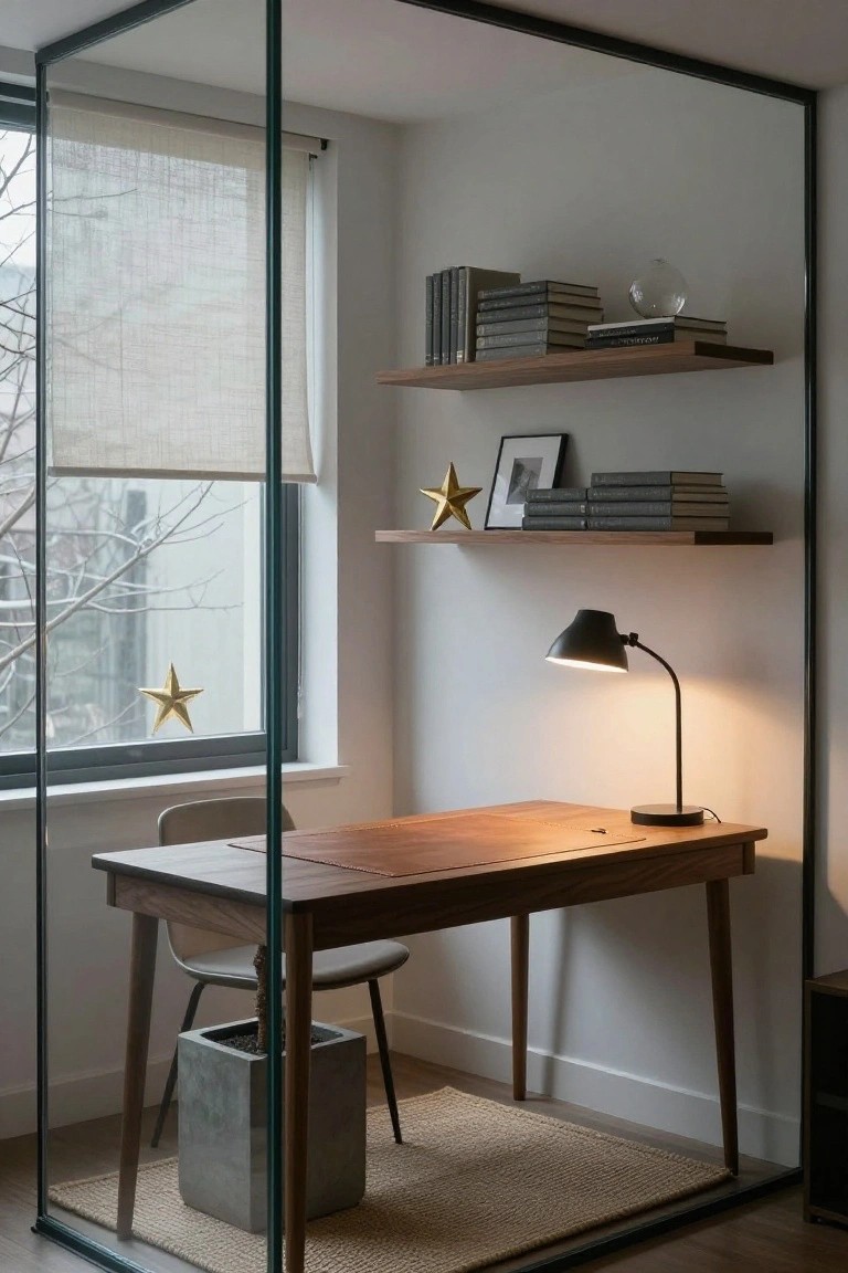 Subtle Gold Stars in a Glass Office Nook