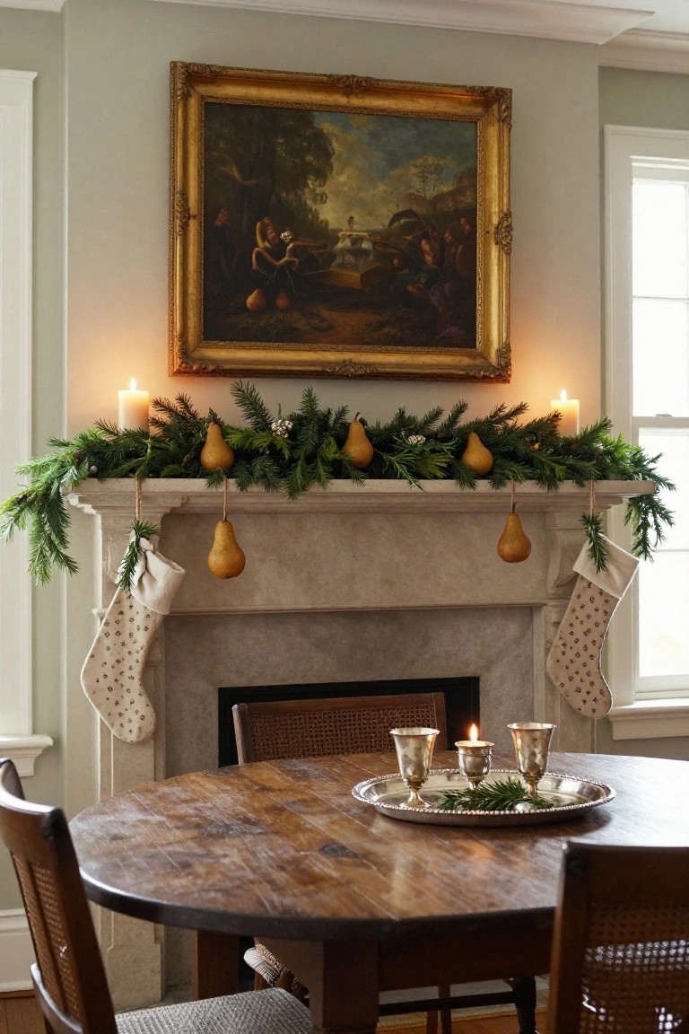 Evergreen Mantel Garland with Hanging Pears