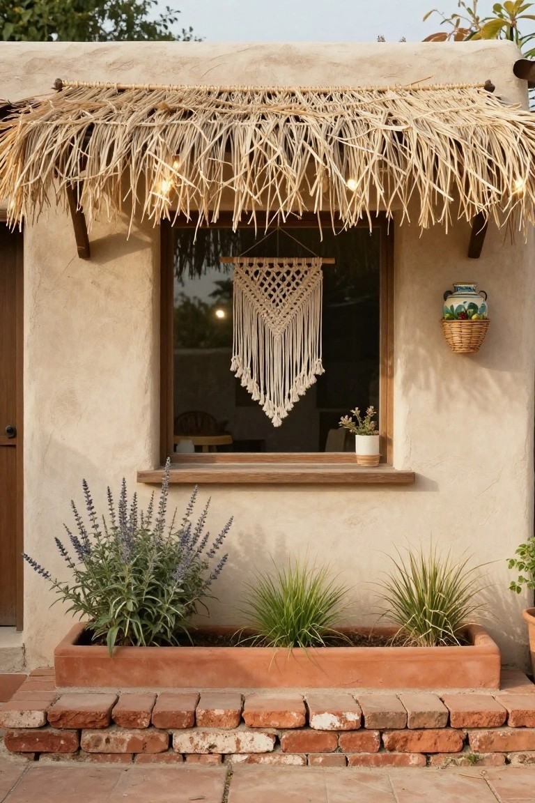 Rustic Thatch Awnings Over Windows