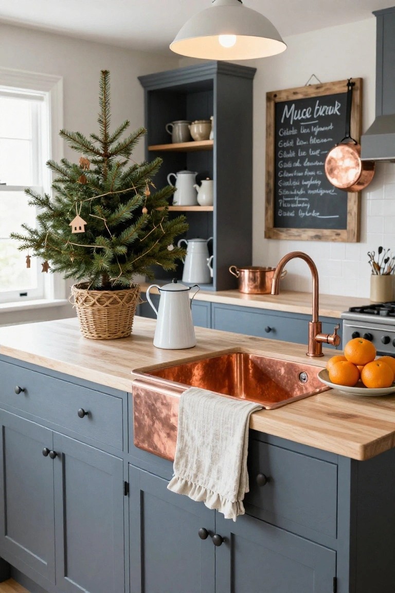 Small Christmas Tree on the Kitchen Island