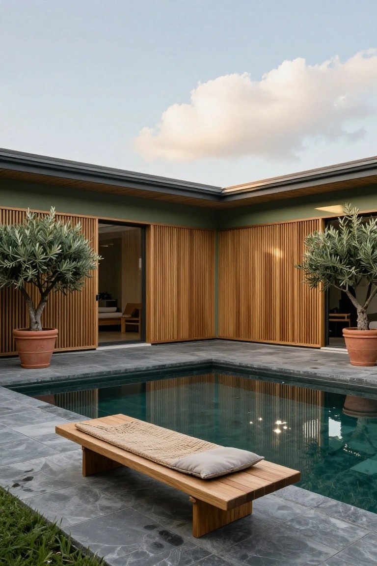 Green Walls with Vertical Wood Slats