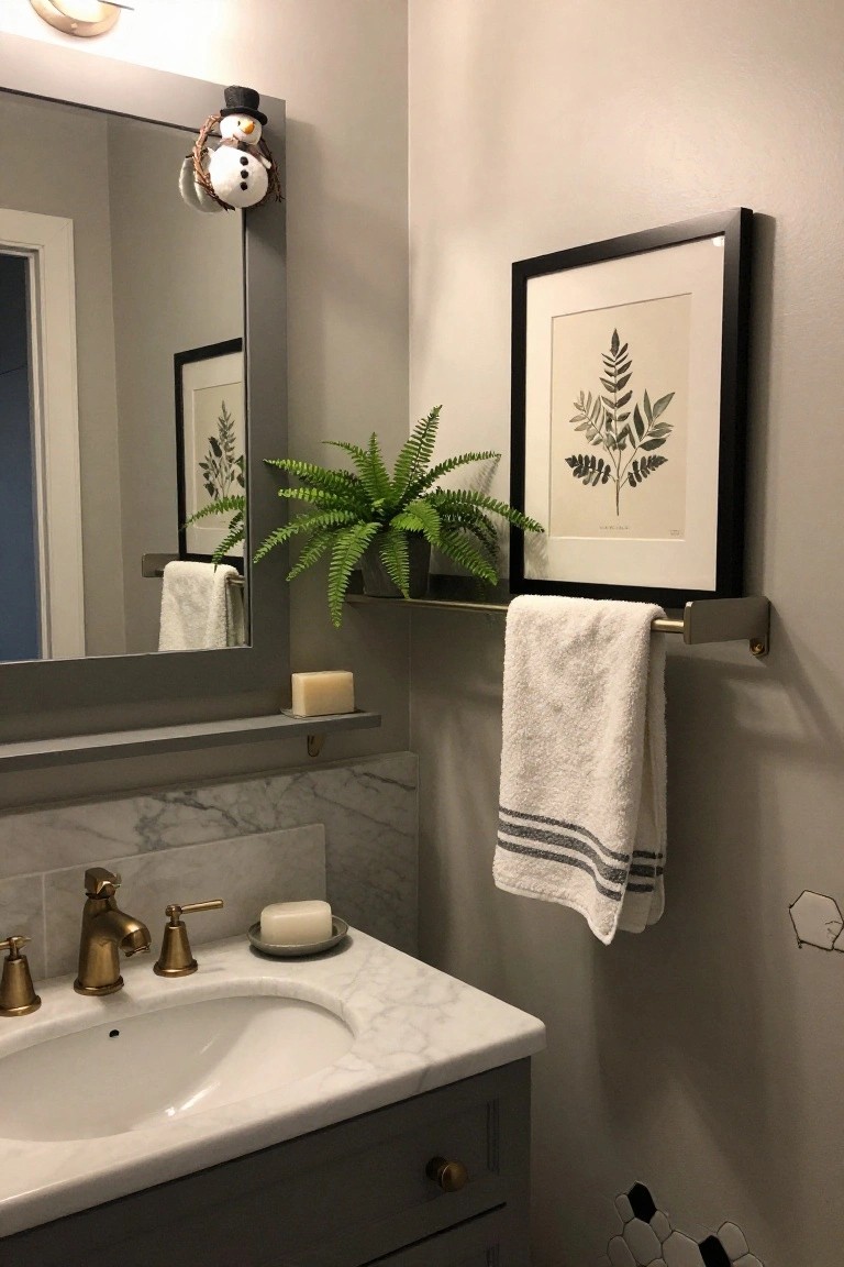 Snowman on the Bathroom Mirror