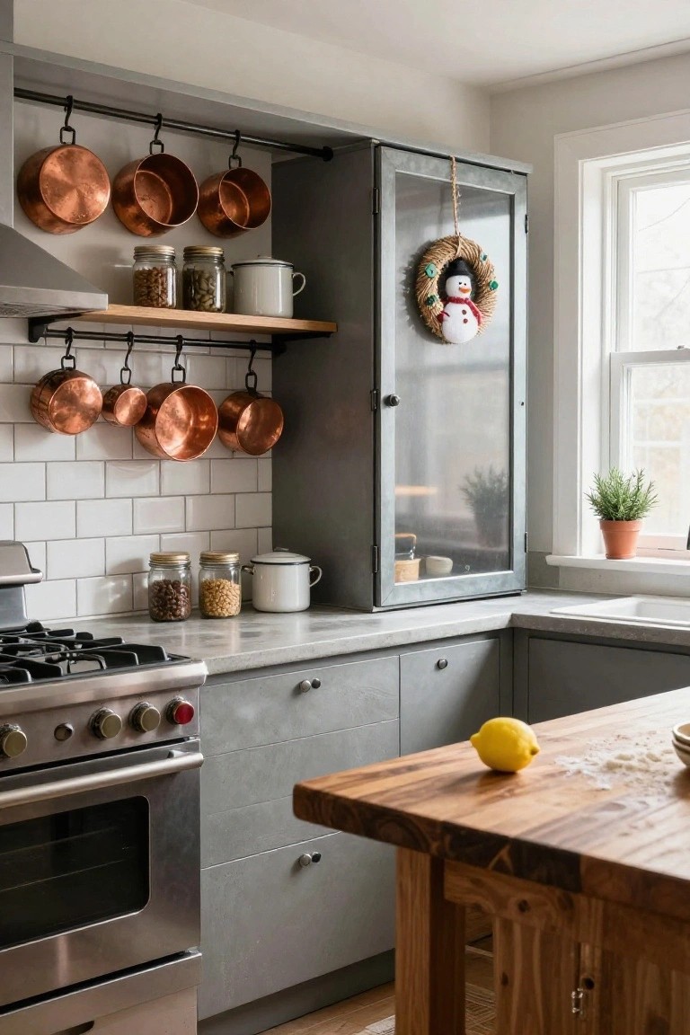 Snowman Wreath on Kitchen Cabinet Door