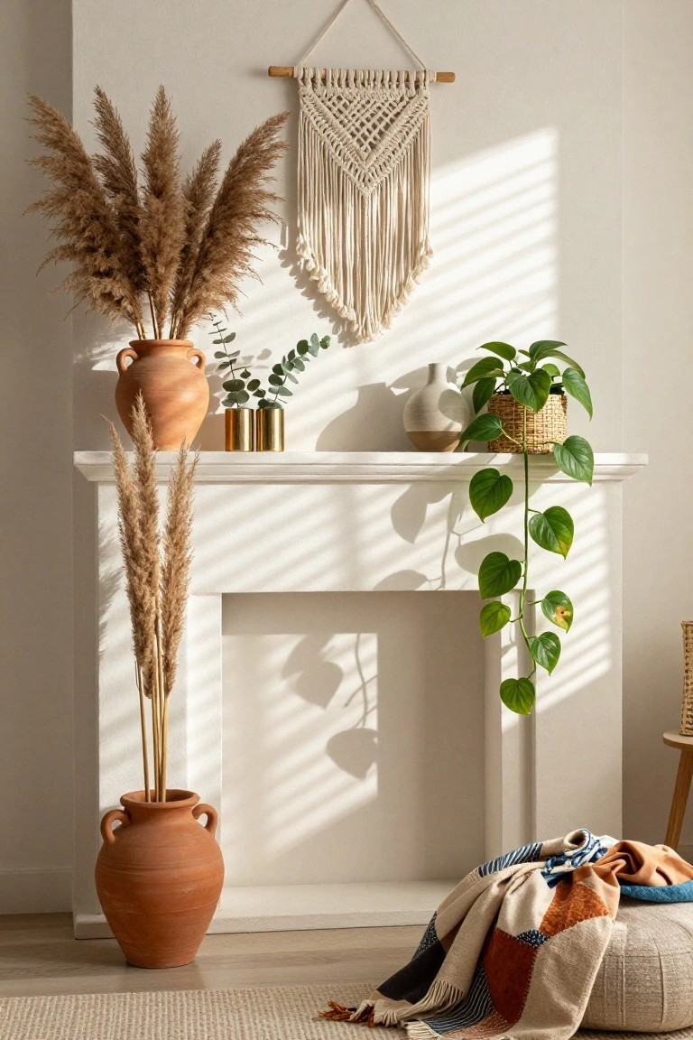 Pampas Grass on Mantel Sides