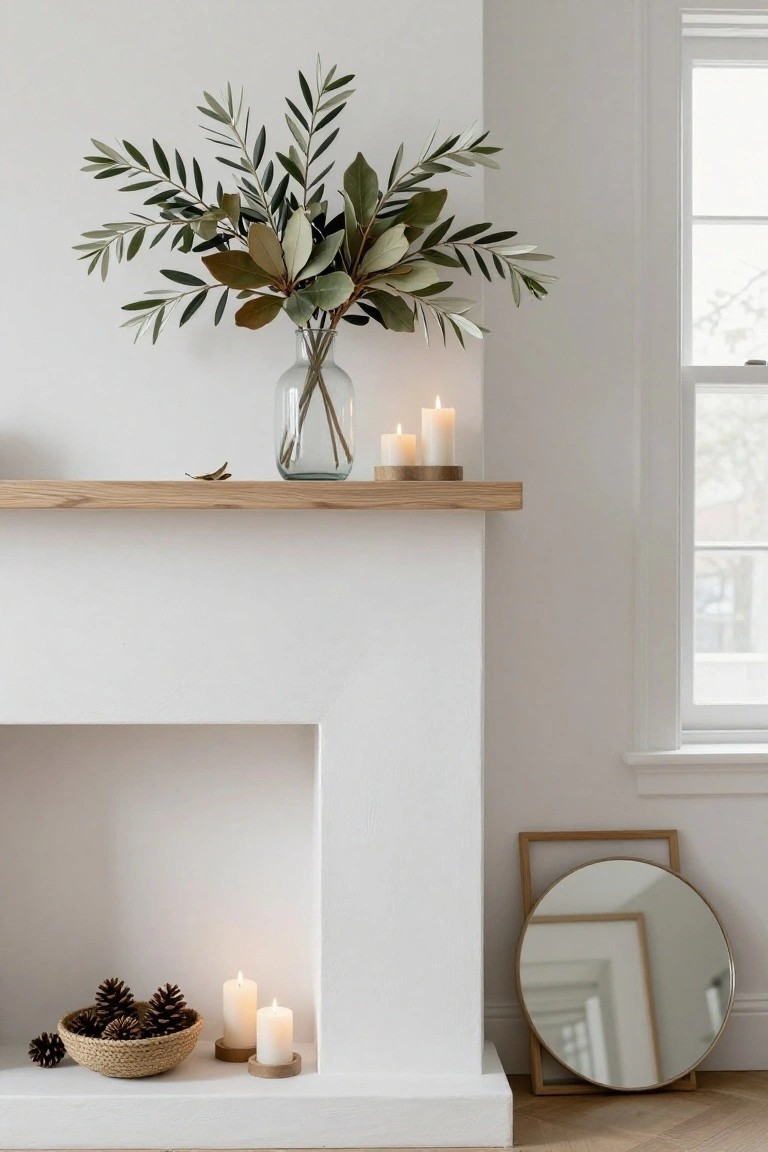 Tall Greenery Vase on the Mantel Shelf