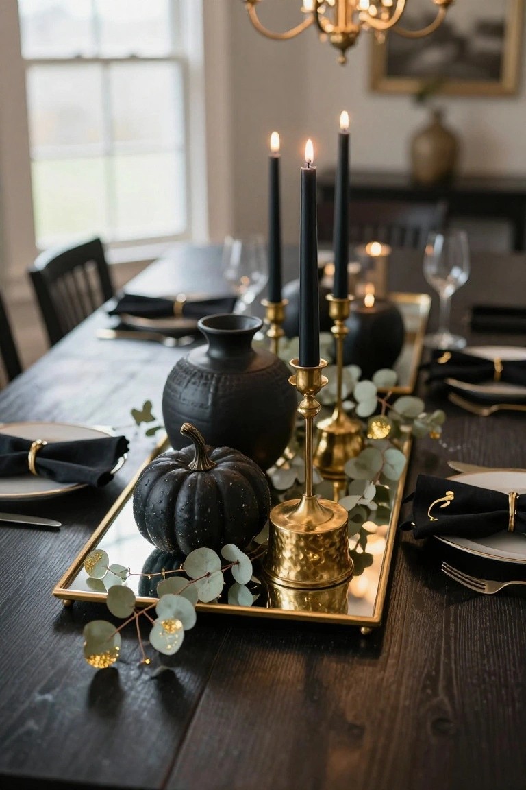 Black and Gold Halloween Dining Centerpiece