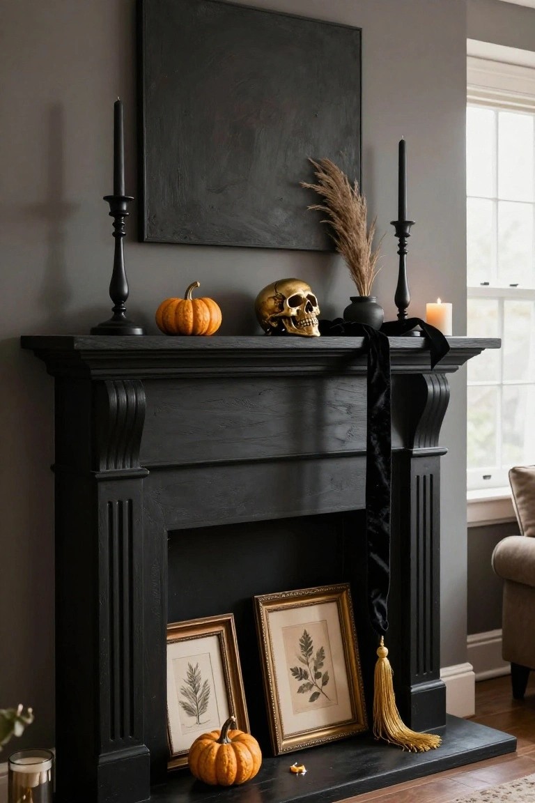 Black and Gold Mantel for Halloween