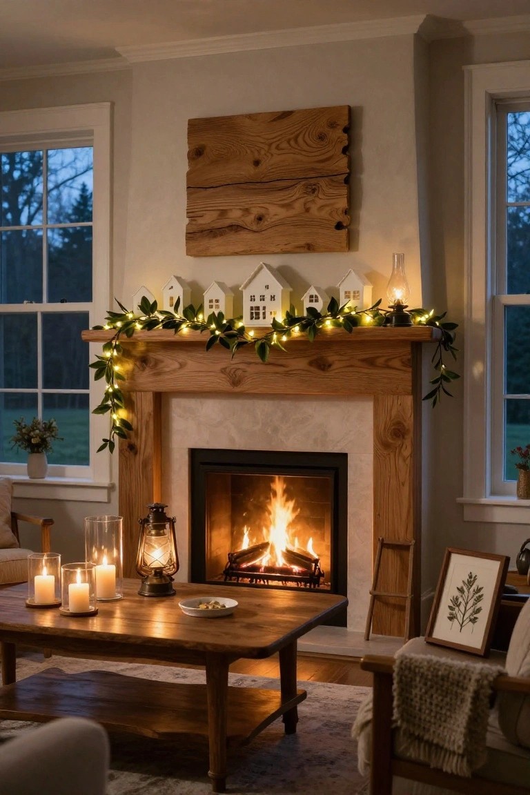 Cozy White Houses on the Mantel