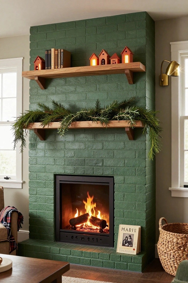 Lighted Birdhouses on Mantel Shelves