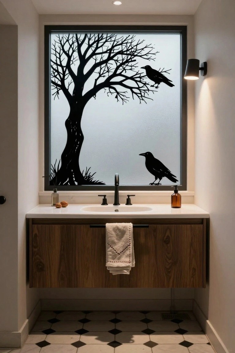 Halloween Tree and Crow Window Decals