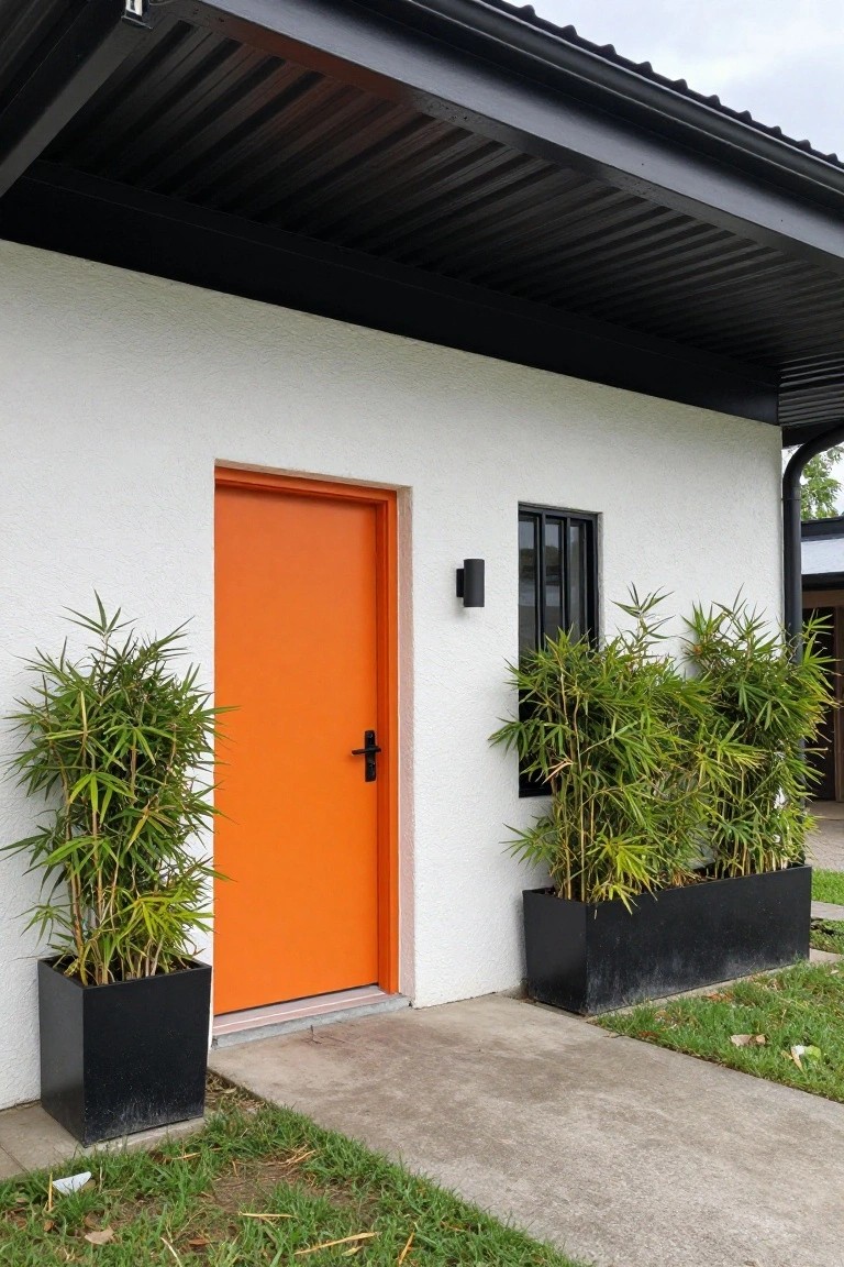Bold Orange Door on White Walls