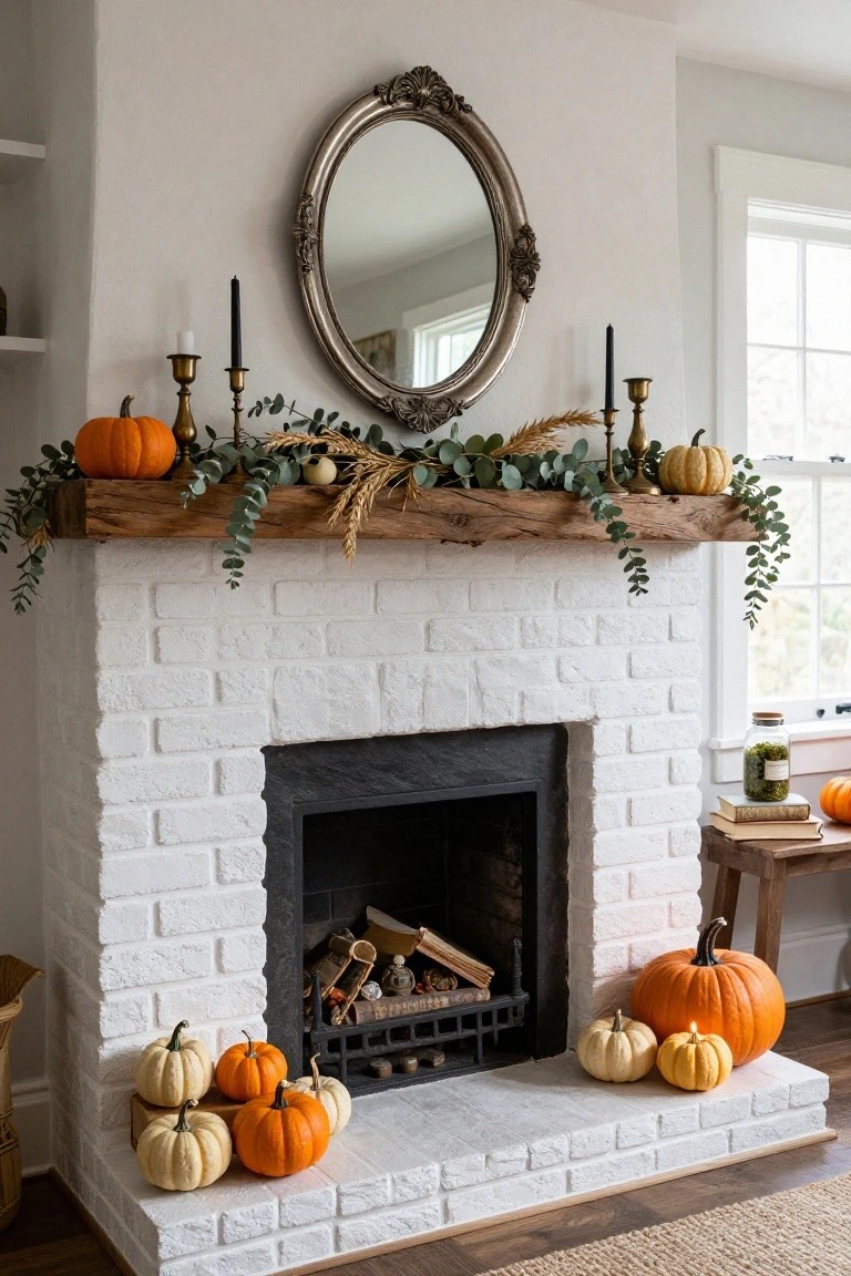 Rustic Halloween Mantle with Draped Greenery