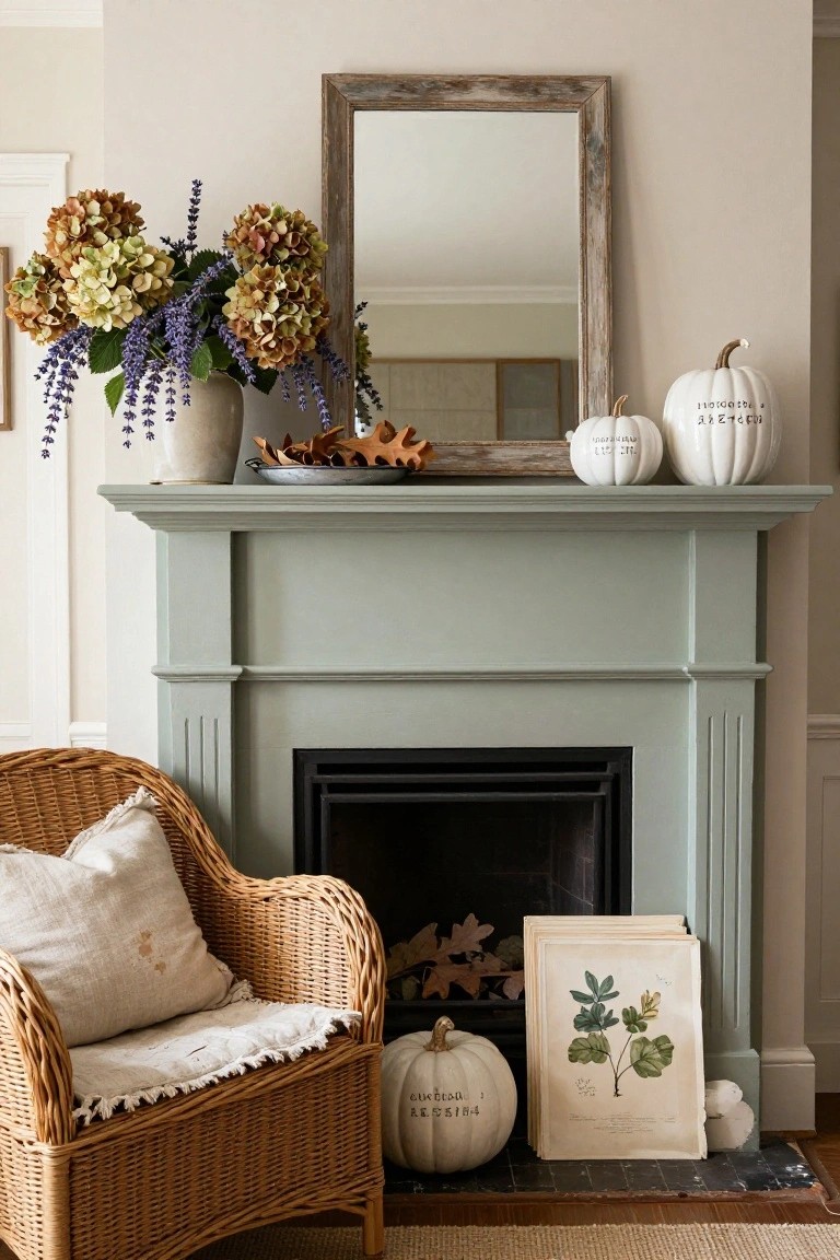Rustic Pumpkin and Lantern Mantel Display