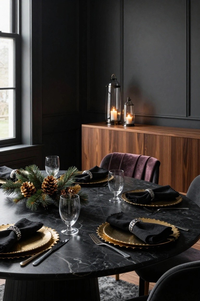 Black Marble Table for Christmas Glam