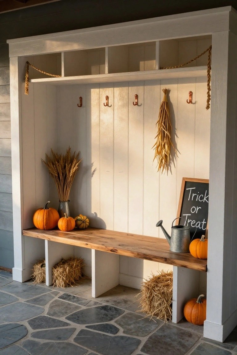 Rustic Porch Mudroom for Halloween