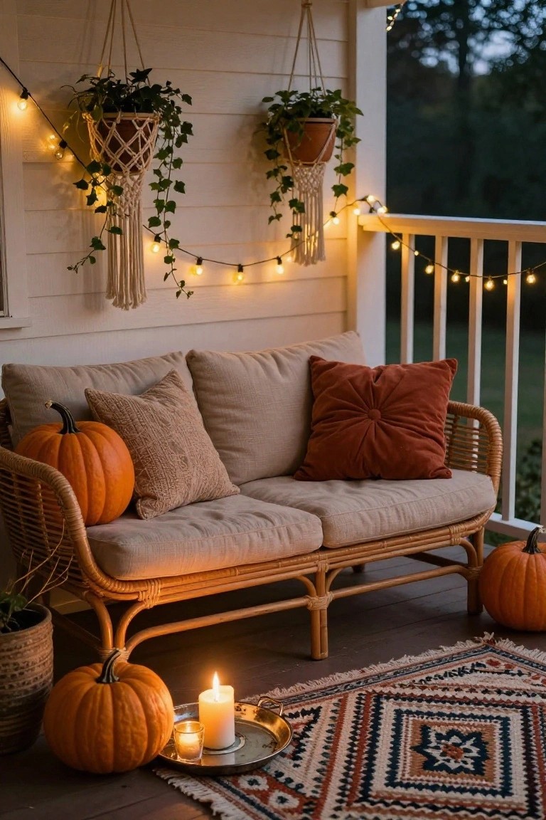 Porch Bench with Pumpkin Accents