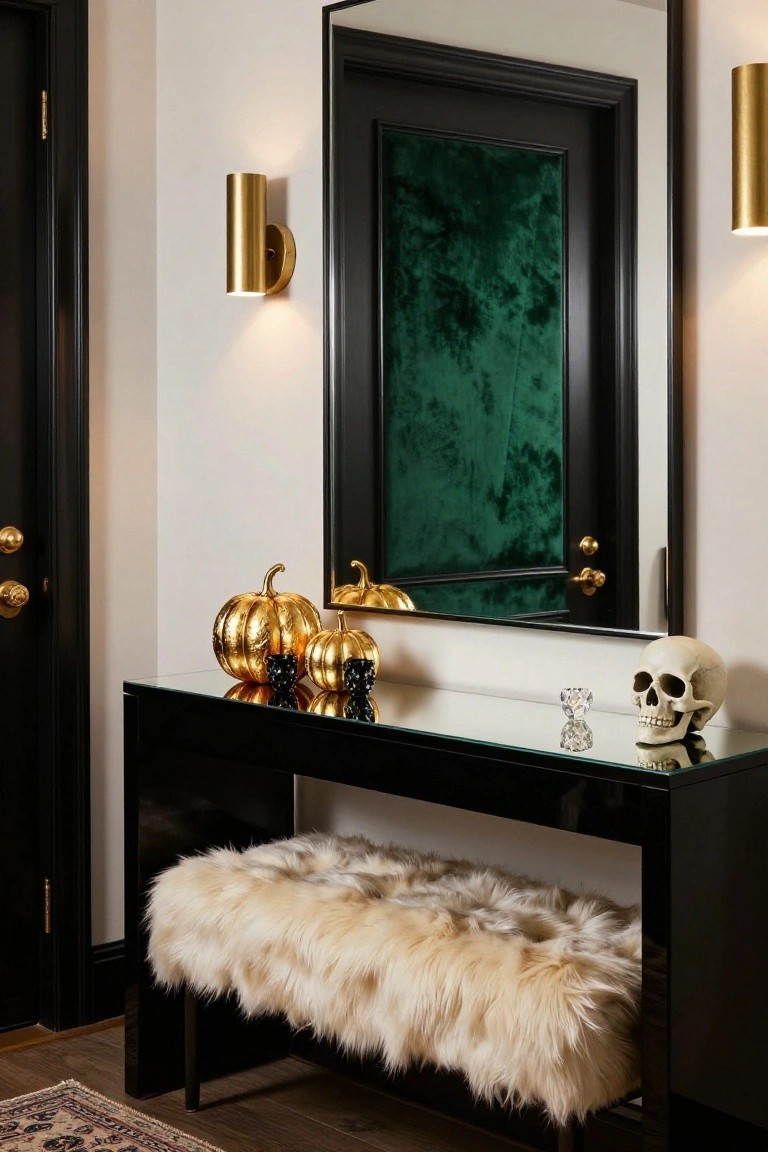 Entryway Bench with Pumpkin Bucket