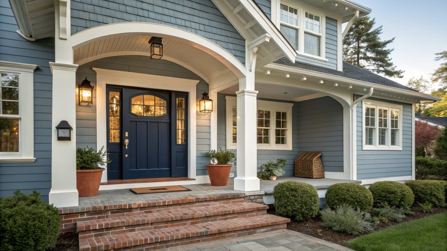 18 Front Door Ideas for Blue Houses That Stand Out